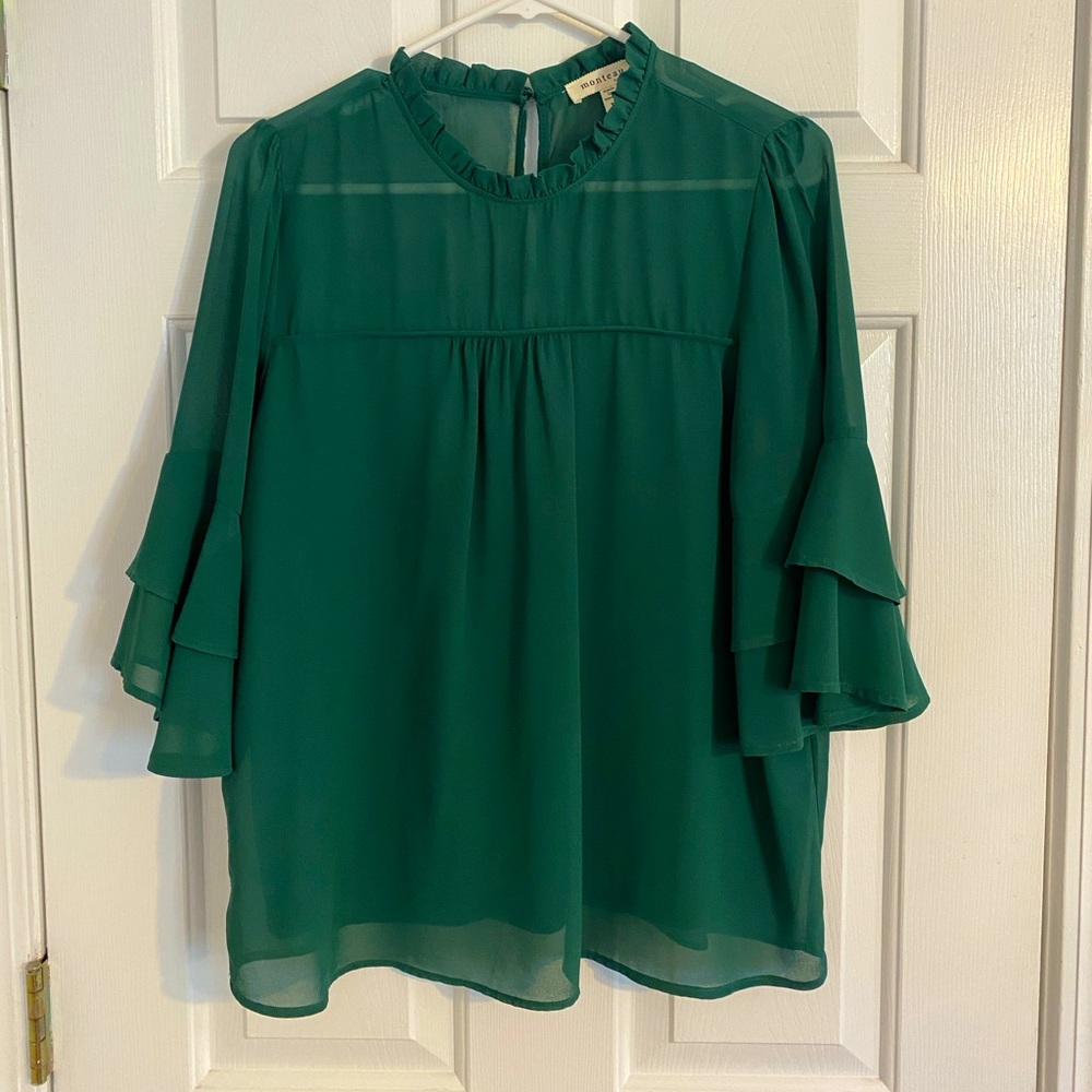 Monteau Green frilly blouse